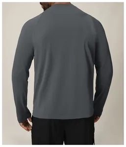 Back view of a men's seamless quick-dry athletic t-shirt showing breathable gray mesh