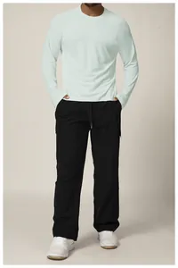 Full view of men's quick-dry light blue long-sleeved t-shirt for outdoor sports.