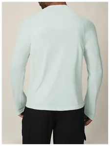 Back view of a men's quick-dry long sleeve sports T-shirt in light mint green color