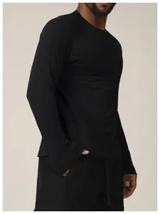 Premium black quick-dry long sleeve sports t-shirt for men with athletic slim fit