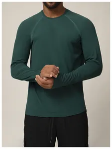 Detailed view of men's dark green seamless quick-dry long-sleeve sports athletic T-shirt