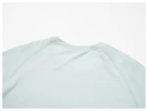 Close-up of neckline on light green seamless quick-dry sports long-sleeved T-shirt