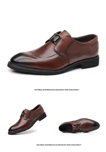 Vista detallada de zapatos brogue de cuero marrón con elegantes motivos tallados vintage
