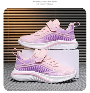 Breathable pink mesh sports shoes for girls with anti-collision toe guard