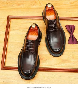 Dunkelbraune Herren-Derbyschuhe aus echtem Leder, elegante formelle Business-Schuh-Detailansicht