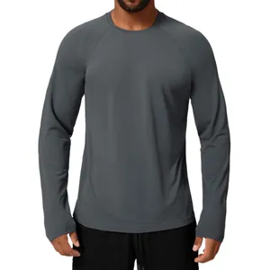 Men's seamless moisture-wicking long sleeve sports t-shirt in charcoal grey quick-dry fabric