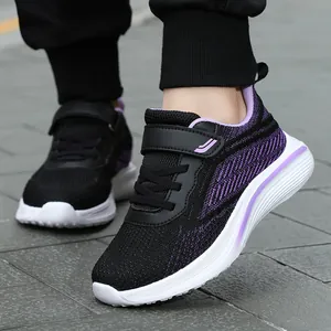 Stylish girls' breathable mesh running shoes in purple and black for outdoor sports