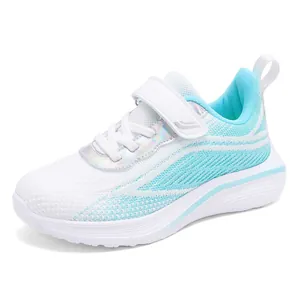 Breathable mesh athletic running shoes for girls with stylish blue and white design