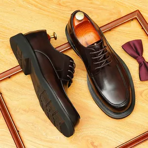 Herren Echtleder Derby-Schuhe Britische Business Casual Formelle Halbschuhe Runde Zehe Schnürschuhe Oxford Schuhe Für Büro Hochzeit