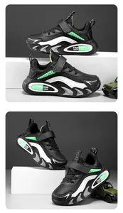 Mehrwinkel-Detailansicht von schwarz-neongrünen Jungen-Sportschuhen mit Klettverschluss