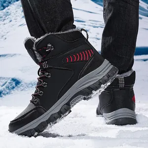 Durable men's outdoor hiking snow boots with plush lining shown in snow field environment