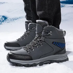 Men's outdoor winter hiking boots with warm faux fur lining shown on a snowy ground