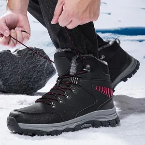 Men's Outdoor Hiking Snow Boots Faux Fur Lined Warm Winter Sports Shoes Large Size Non-Slip Rubber Sole High Top Trekking Boots