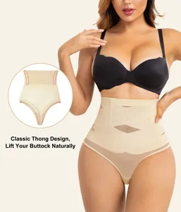 Detail view of high waist crossover thong shaper with butt lifting design