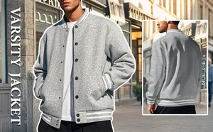 Vues détaillées avant et arrière d'une veste d'étudiant en polaire grise pour hommes