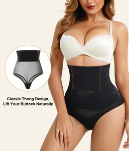 Breathable high waist tummy control shaper thong with butt lifting design for women