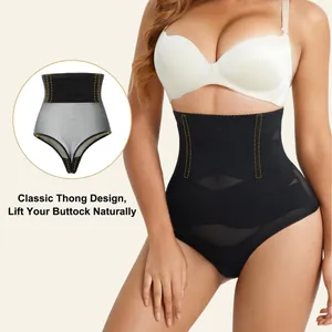 Classic high-waist body shaping thong with mesh panels for belly control and buttock lift