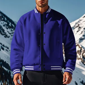 Veste de baseball bleu roi pour homme style vintage américain en polaire