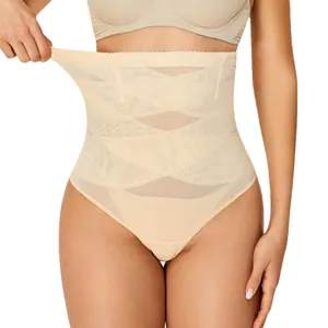High-waist tummy control shaping thong with cross-over design for women