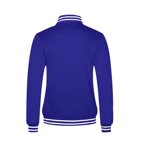 Vue arrière d'un blouson teddy bleu roi rétro américain avec col et poignets rayés