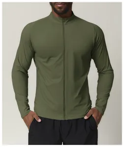 Olijfgroene heren slim fit sportjas met opstaande kraag en volledige ritssluiting