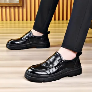 Premium men's black leather loafers perfect for wedding groom and business wear