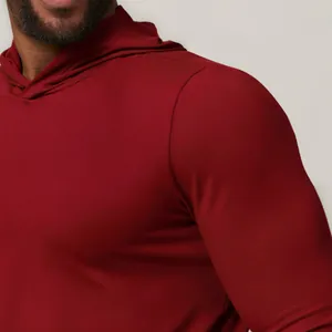 Men's burgundy hooded quick-dry long sleeve sports t-shirt for fitness and running