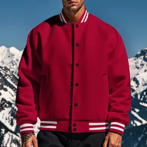 Veste de baseball rouge pour homme avec rayures blanches sur fond de montagne