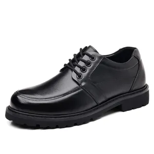 Professional men's genuine leather lace-up formal shoes with thick black rubber lug soles.