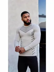 Professional men's slim fit long sleeve fitness shirt with stylish geometric patterns