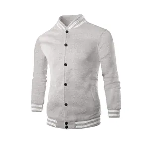 Veste de baseball classique en polaire gris clair avec col montant vintage et rayures