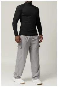 T-shirt de sport à manches longues noir à col zippé pour homme, séchage rapide fitness