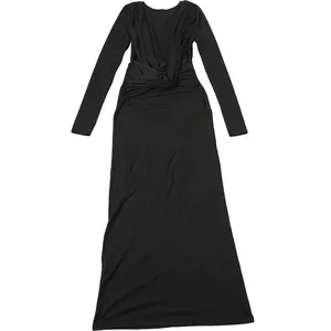 Elegant black backless maxi dress with long sleeves and twisted waist detail view