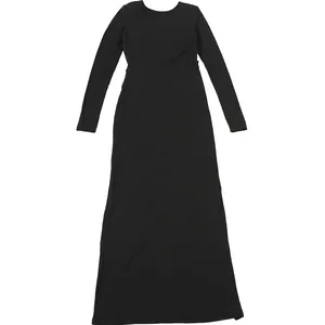 Full view of an elegant black long sleeve backless maxi dress for evening formal wear
