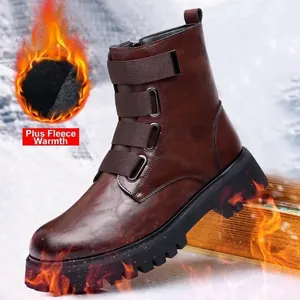 Detail view showing warm black fleece lining of brown leather Martin boots