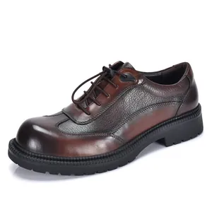Scarpe Derby da Uomo con Suola Spessa e Punta Arrotondata in Vera Pelle di Vacchetta Primo Strato Business Casual Stringate Oxford Traspiranti