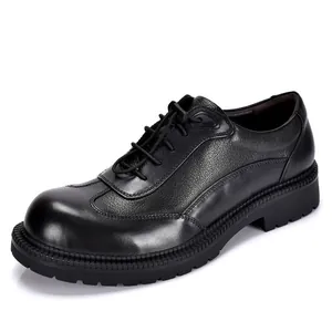 Scarpe Derby da uomo in pelle nera premium con suola spessa per il business casual