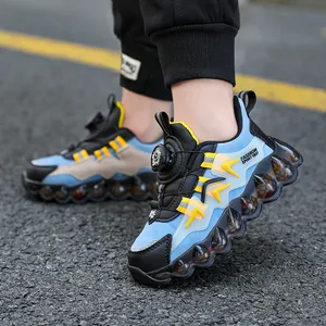 Modern breathable sneakers for boys with rotary buckle closure and colorful sole