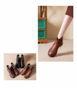 Detailansicht der Vintage-Lederstiefeletten mit warmem Wollfutter für Damen in verschiedenen Farben