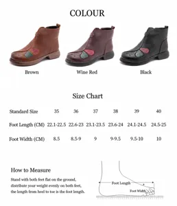 Größentabelle und Farbauswahl für Winter-Wollstiefel für Frauen mittleren Alters
