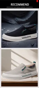 Vue détaillée des chaussures en toile pour hommes, noires et grises, à semelles plates.