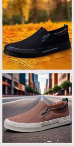 Vue détaillée des chaussures slip-on décontractées pour hommes en noir et marron