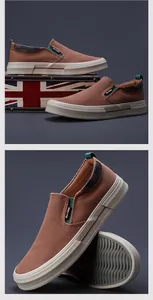 Vue détaillée de chaussures en toile marron pour hommes avec semelle en caoutchouc durable