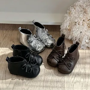 Stylish toddler girls' autumn martin boots with cute bow detail and side zipper