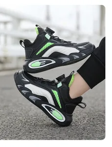 Close-up detail of boys winter warm running shoes featuring a modern rotating buckle closure