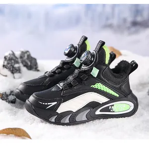 Winter warm boys athletic sneakers featuring a rotary buckle and cozy fur lining