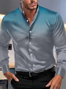 Camicia da Uomo Casual a Manica Lunga Colletto alla Coreana Poliestere Stampato Pois Sfumati Elastico in Quattro Direzioni Top da Uomo