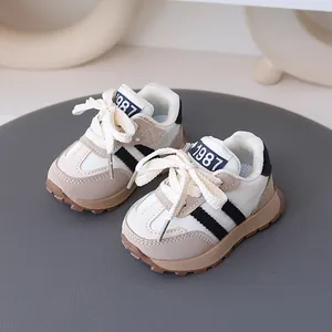 Toddler girl retro sneakers featuring waterproof leather surface and non-slip soft sole design