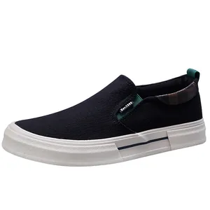 Chaussures en toile noires pour hommes avec semelle plateforme blanche tendance