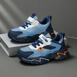Zapatillas de malla azul transpirables para niños de 6 a 12 años, calzado deportivo